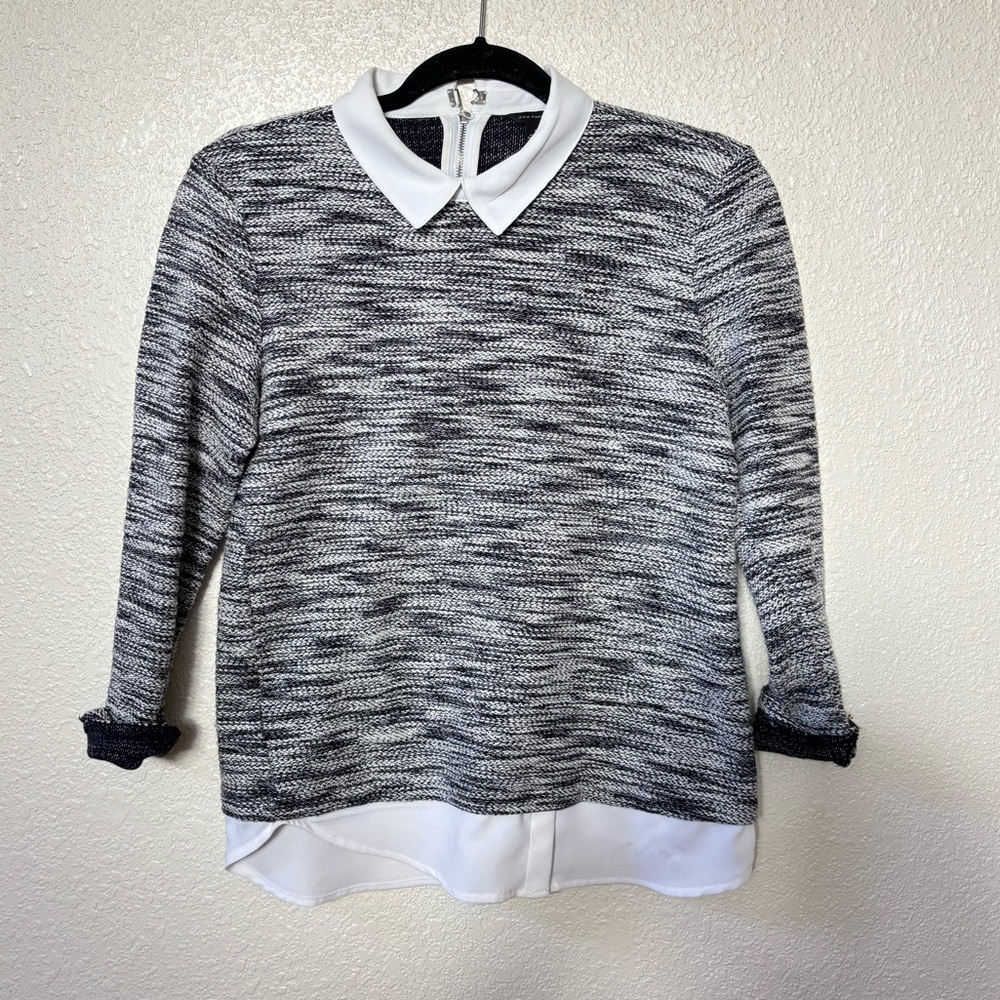 Ann Taylor Boucle Knit Shirt with White Layered Bottom Blouse Small